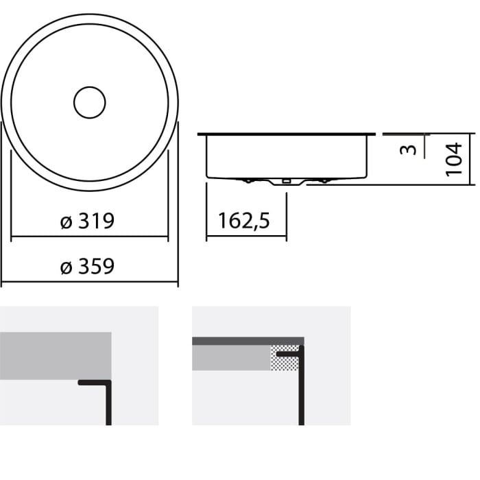 Alape Unterbaubecken UB. KE325 mit 31,9 cm Ø