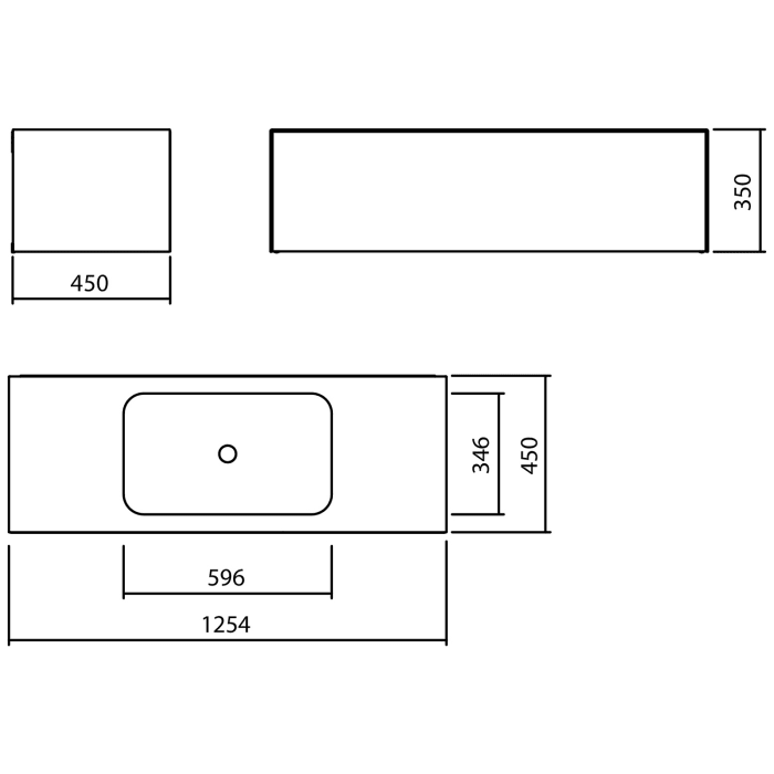 Alape Folio6 Waschplatz 125,4 x 45 cm, ohne Hahnloch, Beckenmulde mittig
