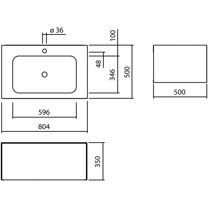 Alape Folio1 Waschplatz 80,4 x 50 cm, mit 1 Hahnloch