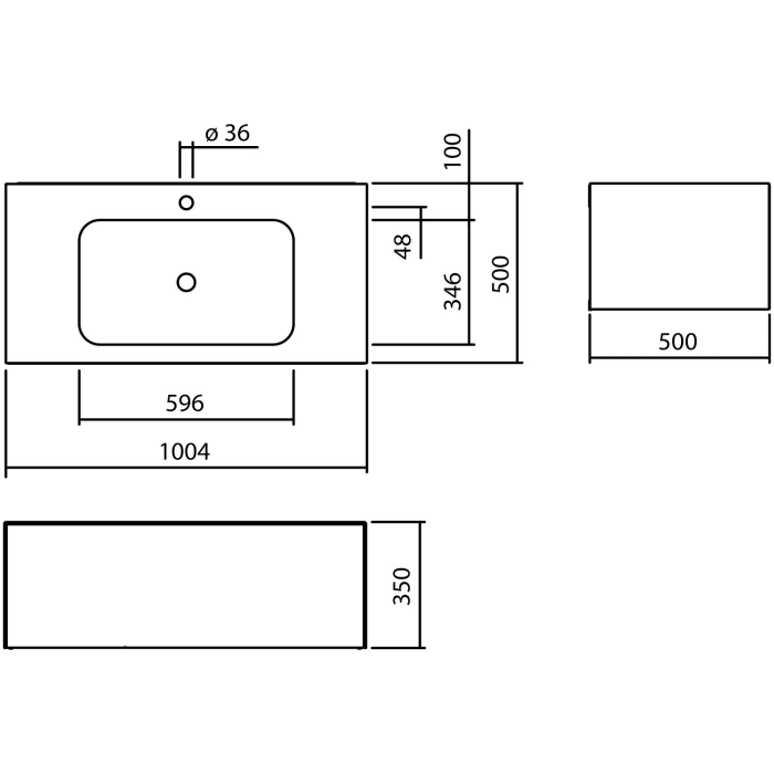 Alape Folio3 Waschplatz 100,4 x 50 cm, mit 1 Hahnloch