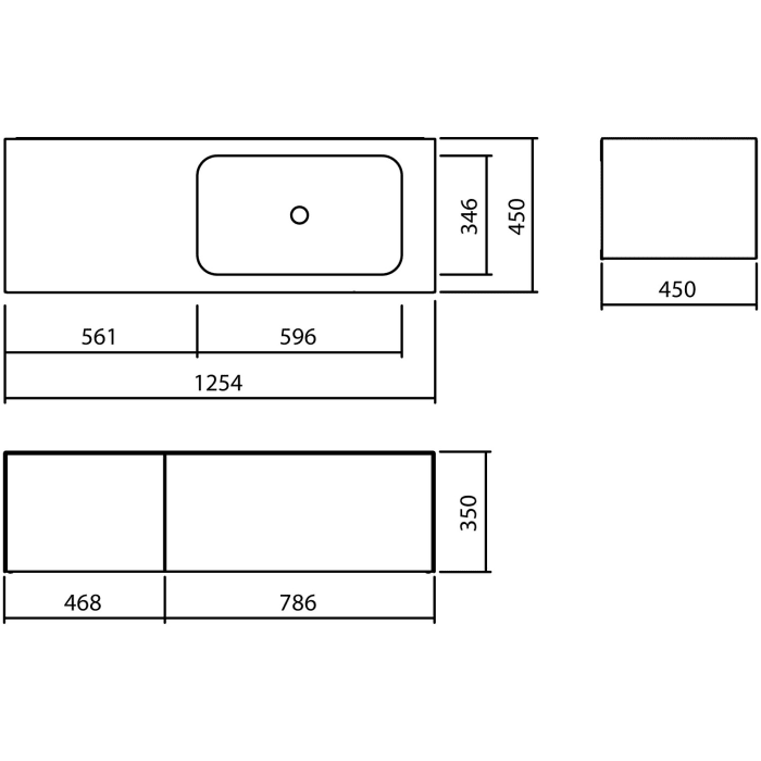 Alape Folio10 Waschplatz 125,4 x 45 cm, ohne Hahnloch, Beckenmulde rechts