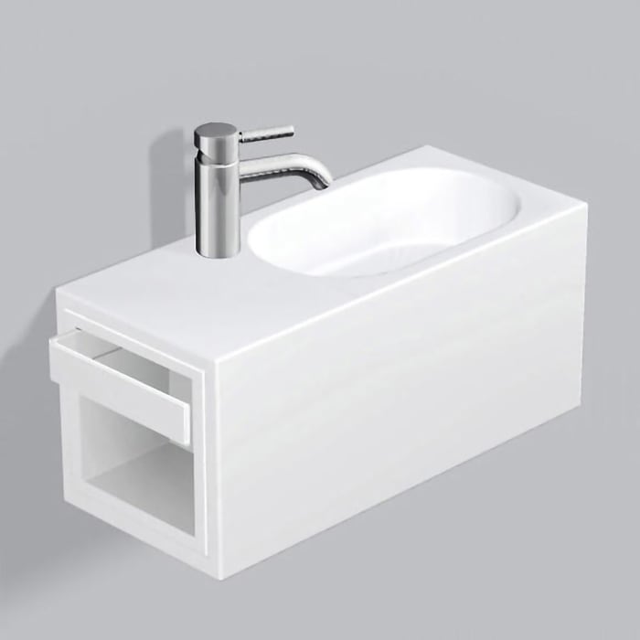 Alape Fusion.S Waschplatz WP.XXS2, rechteckig 58 x 23,6 cm, Beckenmulde rechts