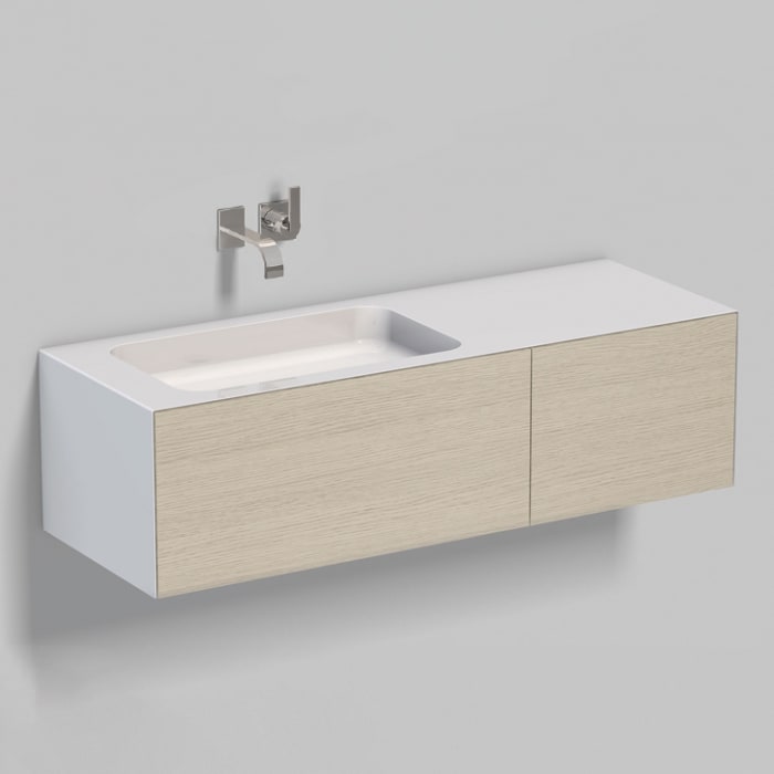 Alape Folio8 Waschplatz 125,4 x 45 cm, ohne Hahnloch, Beckenmulde links