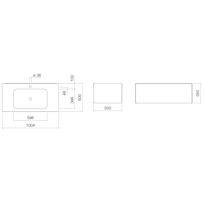 Alape Folio3 Waschplatz 100,4 x 50 cm, mit 1 Hahnloch
