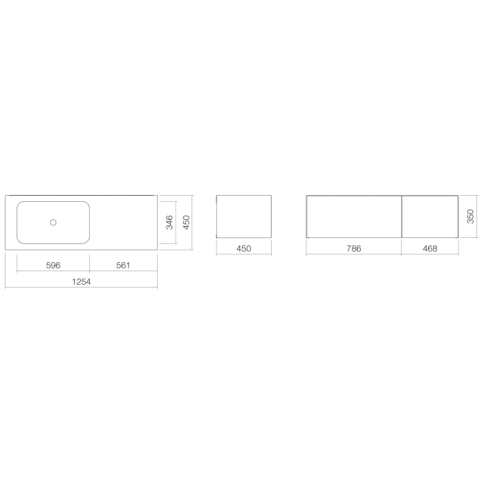 Alape Folio8 Waschplatz 125,4 x 45 cm, ohne Hahnloch, Beckenmulde links