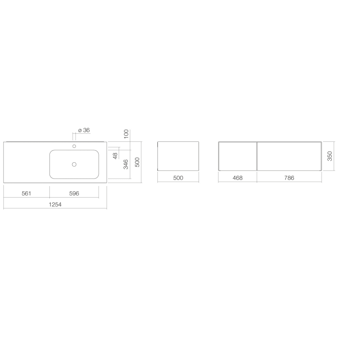 Alape Folio9 Waschplatz 125,4 x 50 cm, mit 1 Hahnloch, Beckenmulde rechts