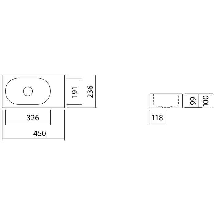 Alape Fusion.S Waschtisch WT.XXS450.L, rechteckig 45 x 23,6 cm