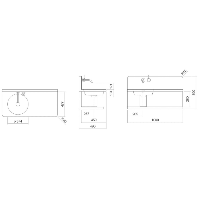Alape Steel 19 Waschplatz WP.S19L.1, 100 x 49 x 59 cm, Beckenmulde links