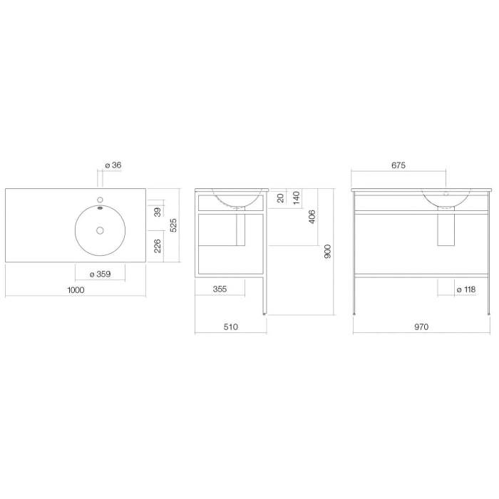 Alape Work.Frame Waschplatz WP.WF20.2, 100 x 52,5 x 90 cm, Beckenmulde rechts