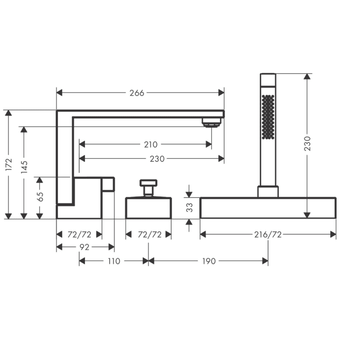 AXOR Edge 3-Loch Einhebel-Wannenrandmischer