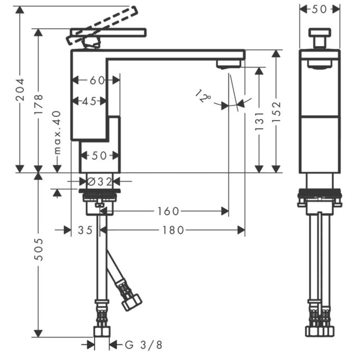 AXOR Edge Einhebel-Waschtischmischer 130 mit Push-Open Ablaufgarnitur