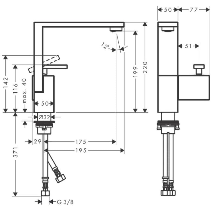 AXOR Edge Einhebel-Waschtischmischer 190 mit Push-Open Ablaufgarnitur-Diamantenschliff