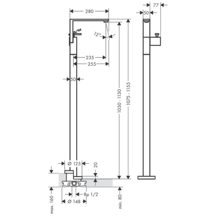 AXOR Edge Einhebel-Waschtischmischer bodenstehend mit Push-Open Ablaufgarnitur-Diamantenschliff