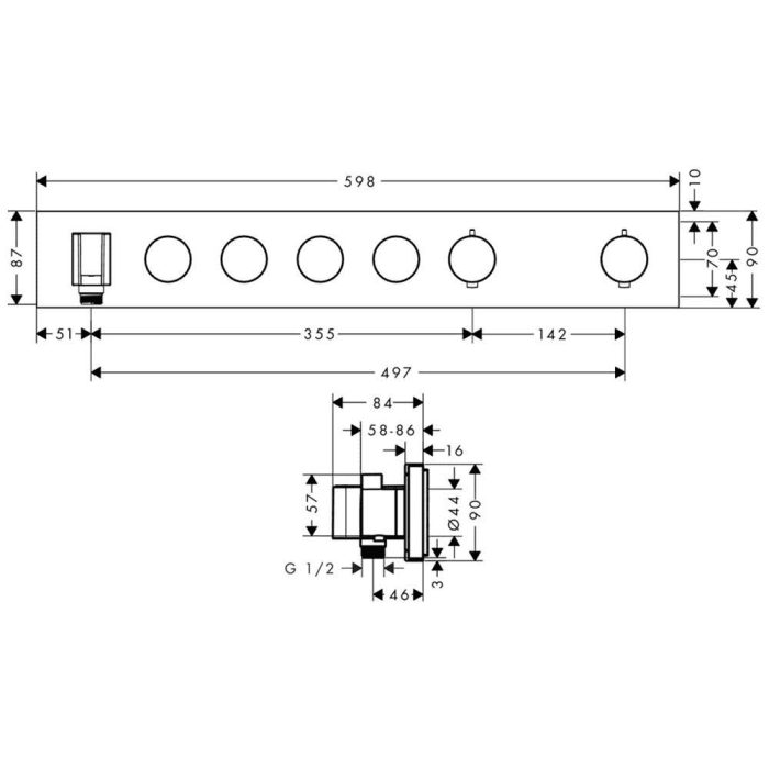 AXOR ShowerSolutions Thermostatmodul Select 600/ 90 für 4 Verbraucher, Fertigset