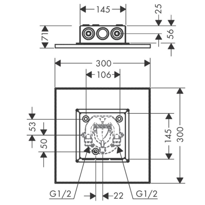 AXOR ShowerSolutions Kopfbrause 300/300 2jet Decke-Aufputz