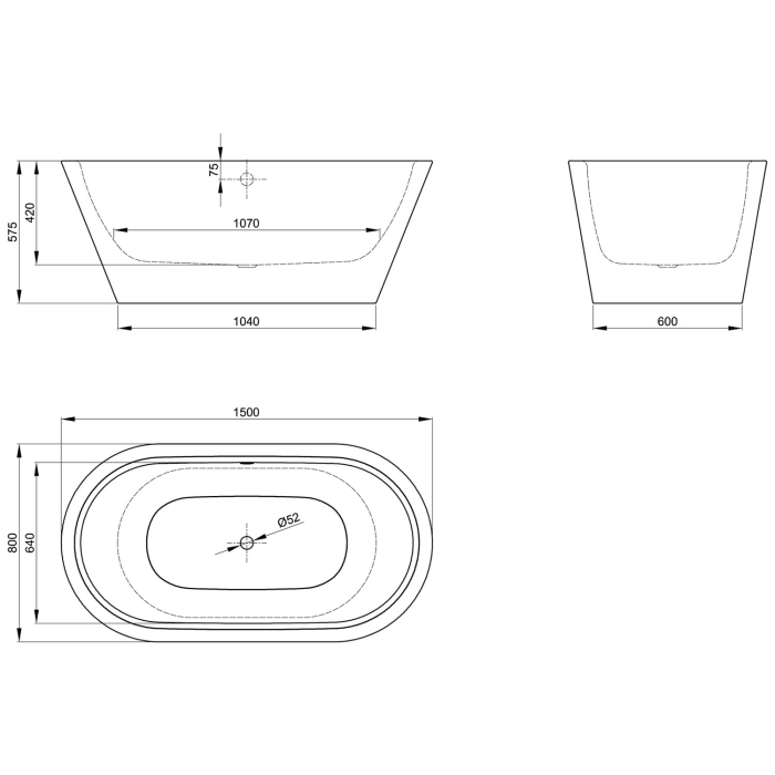 Bette Starlet Oval Silhouette Badewanne 150 x 80 cm