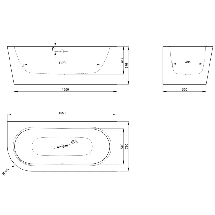 Bette Starlet V Silhouette Eckbadewanne 165 x 75 cm