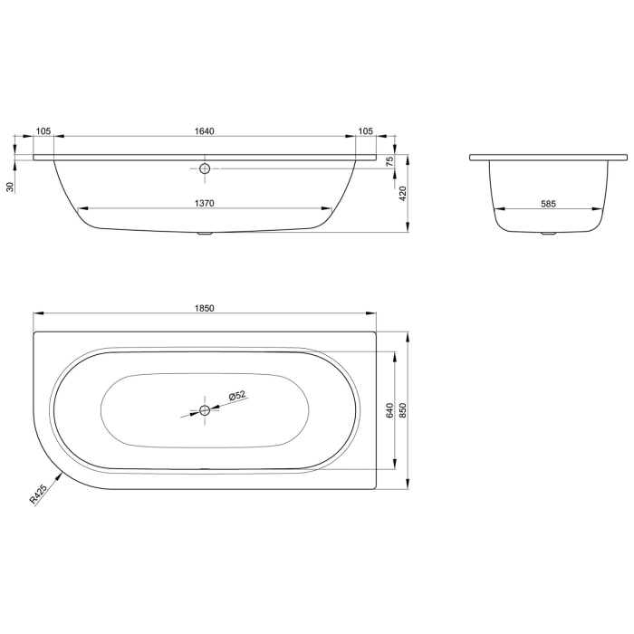 Bette Starlet V Badewanne 185 x 85 cm ohne Griffbohrung