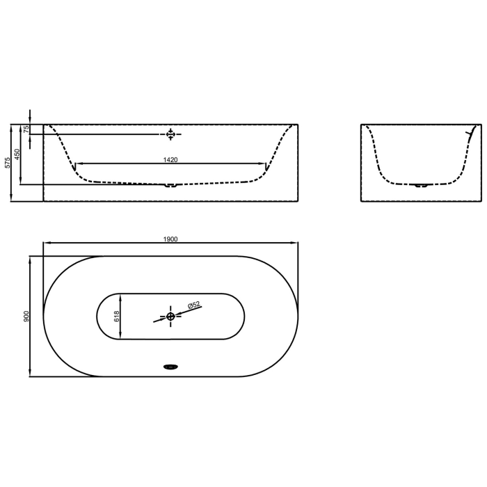 Bette LUX Oval Silhouette freistehende Badewanne 190 x 90 cm