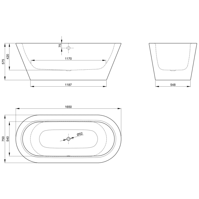 Bette Starlet Oval Silhouette Badewanne 165 x 75 cm