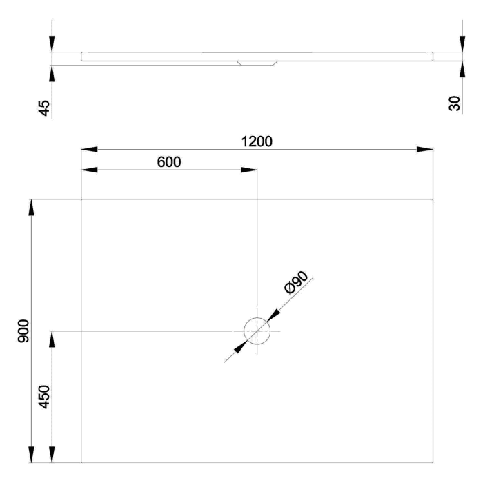 Bette BetteFloor Duschfläche 120 x 90 cm mit BetteGlasur® Plus und Minimum-Wannenträger