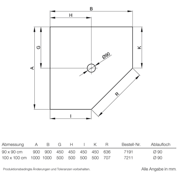 Bette BETTEFLOOR Caro Fünfeckduschfläche 90 x 90 cm