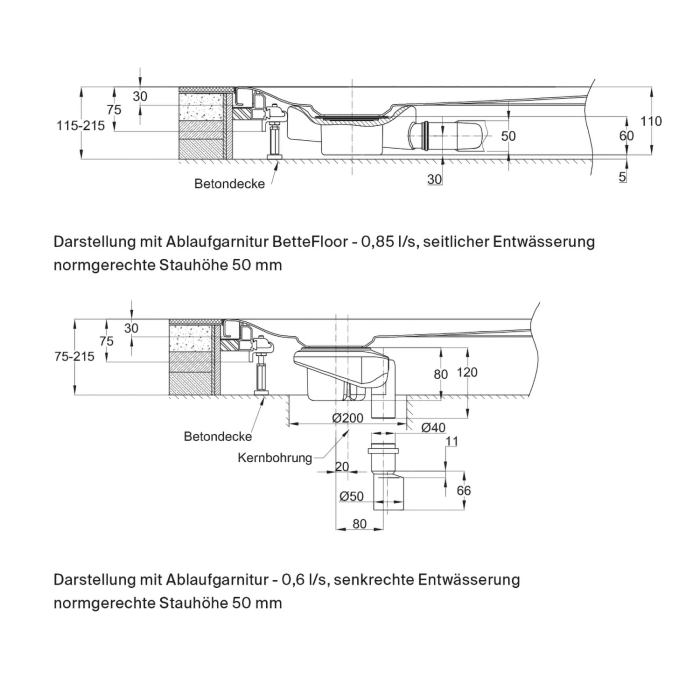Bette BetteFloor Side Duschfläche 120 x 100 cm mit BetteAntirutsch Pro