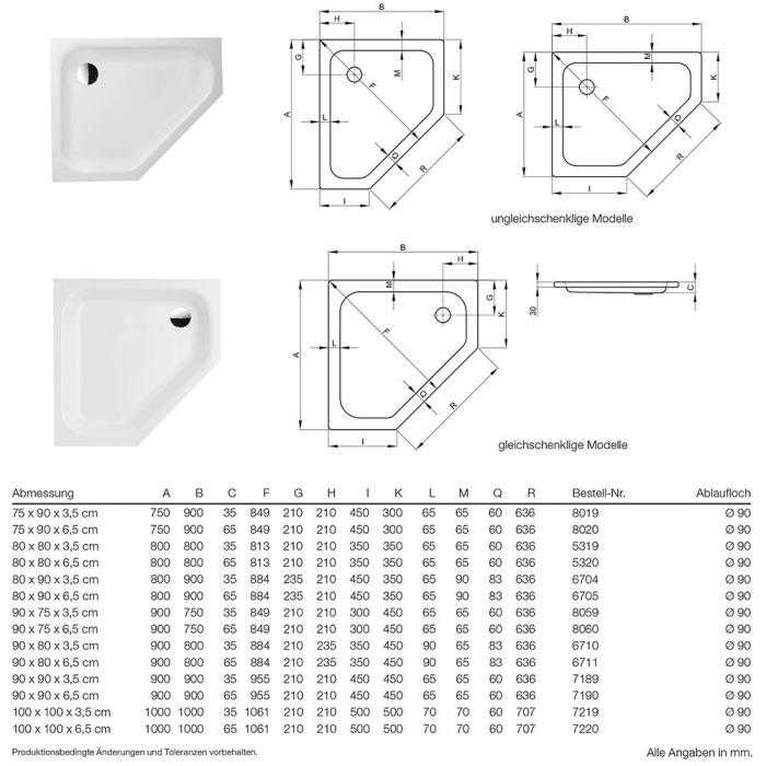 Bette Caro 5-Eck Duschwanne ohne Schürze 100 x 100 x 3,5 cm