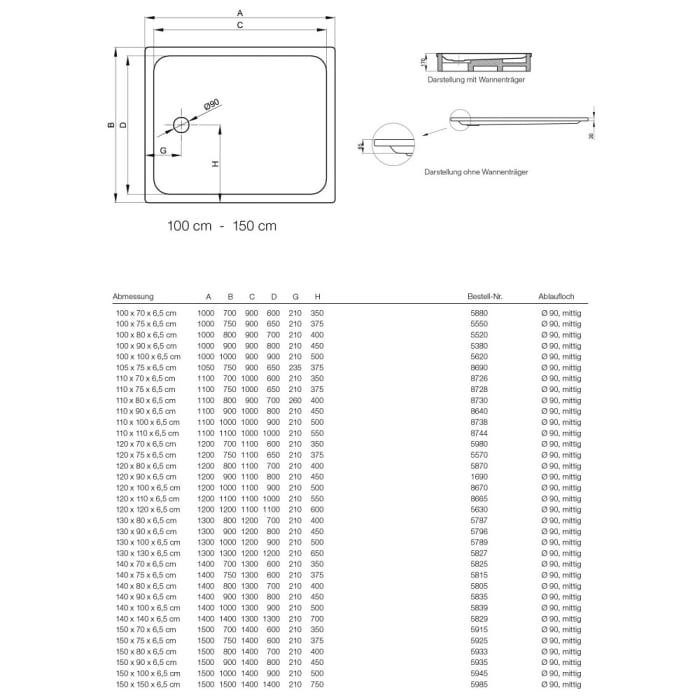 Bette Supra Duschwanne extraflach 140 x 75 x 6,5 cm