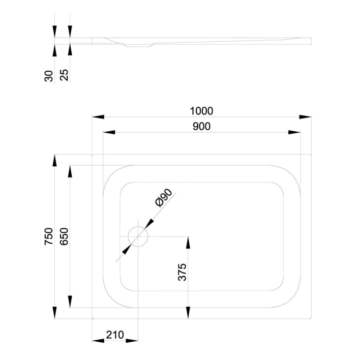 Bette Ultra Duschwanne superflach 100 x 75 x 2,5 cm