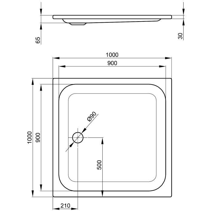 Bette Ultra Duschwanne superflach 100 x 100 x 6,5 cm mit Wannenträger