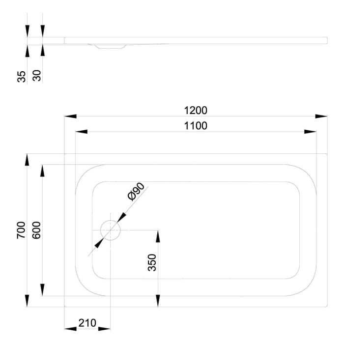 Bette Ultra Duschwanne superflach 120 x 70 x 3,5 cm
