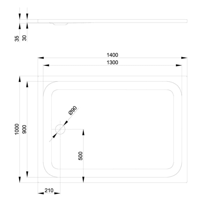 Bette Ultra Duschwanne superflach 140 x 100 x 3,5 cm mit Minimum-Wannenträger