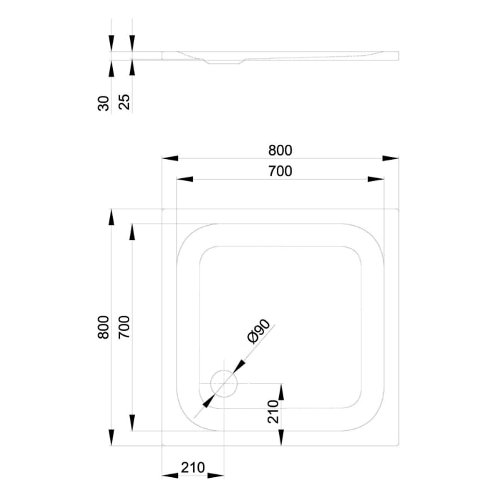 Bette Ultra Duschwanne superflach 80 x 80 x 2,5 mit Wannenträger