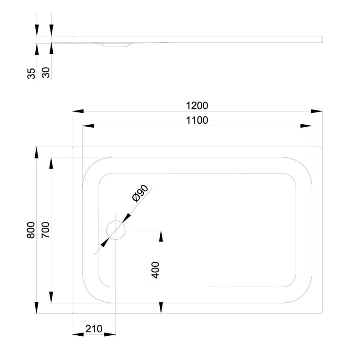 Bette Ultra Duschwanne superflach 120 x 80 x 3,5 cm mit Minimum-Wannenträger und BetteGlasur® Plus