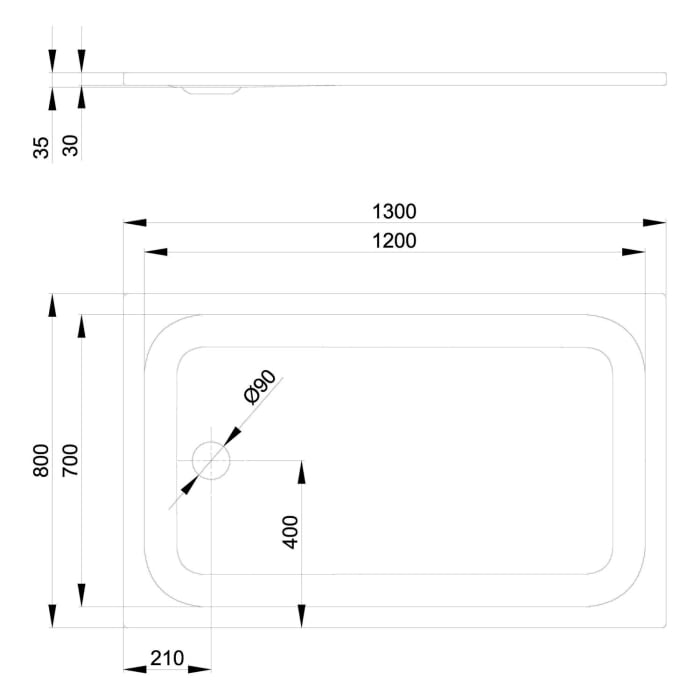 Bette Ultra Duschwanne superflach 130 x 80 x 3,5 cm mit Minimum-Wannenträger
