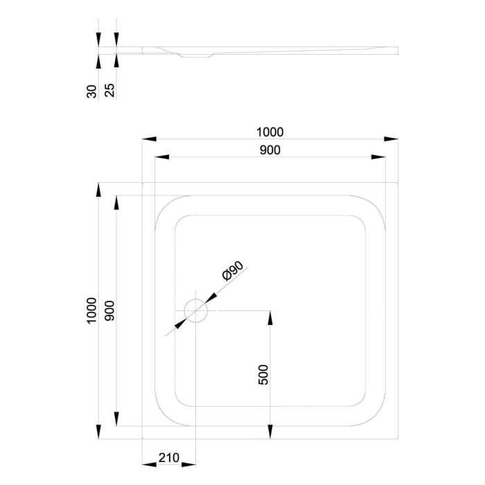Bette Ultra Duschwanne superflach 100 x 100 x 2,5 cm mit Minimum-Wannenträger und BetteGlasur® Plus