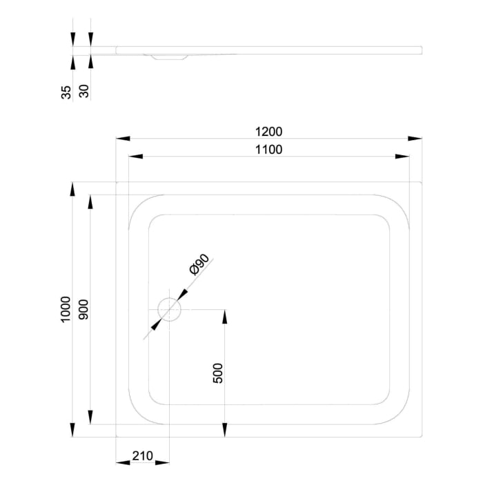 Bette Ultra Duschwanne superflach 120 x 100 x 3,5 cmmit BetteGlasur® Plus