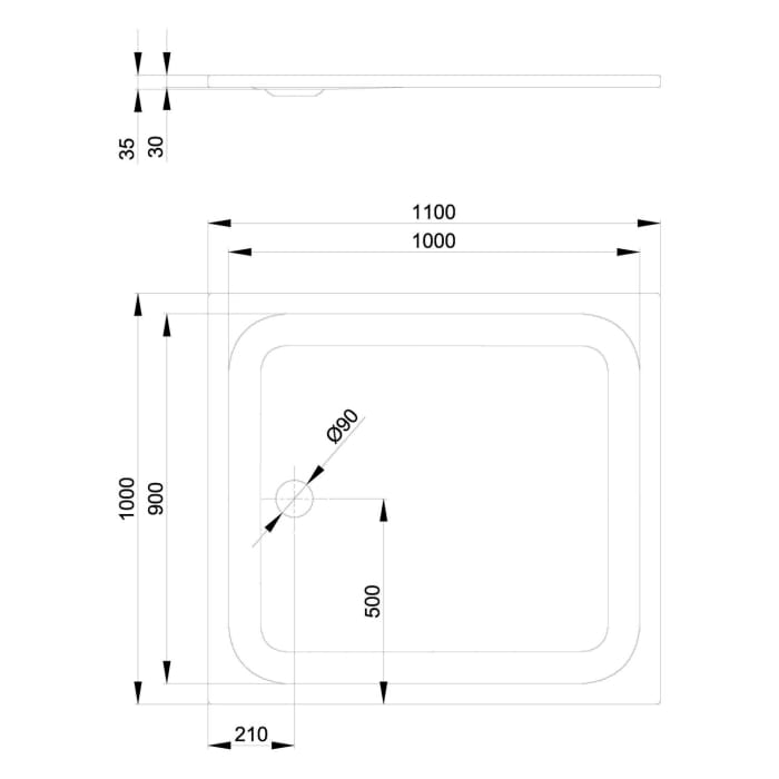 Bette Ultra Duschwanne superflach 110 x 100 x 3,5 cm mit BetteGlasur® Plus