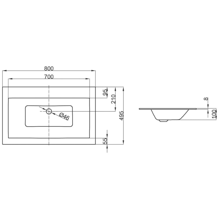 Bette BetteLoft  Einbauwaschtisch mit 1 Hahnlochbohrung 80 x 49,5 cm