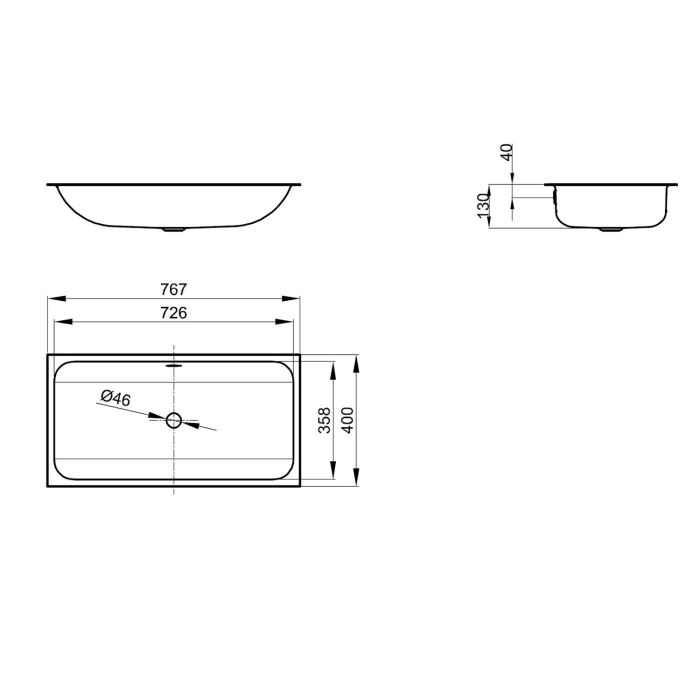 Bette One Unterbauwaschtisch 76,7 x 40 cm