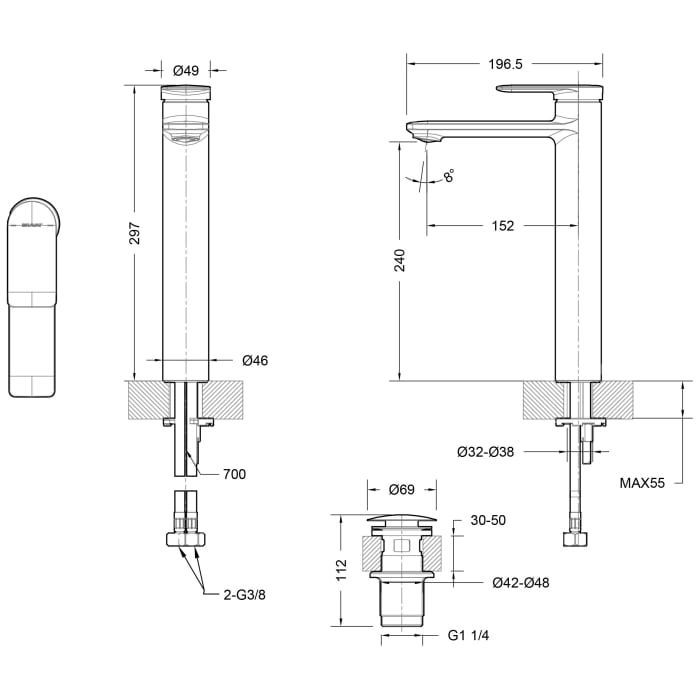 Bravat Milano Waschtischarmatur mit hohem Auslauf
