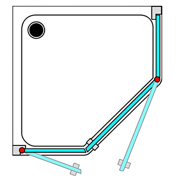 Breuer ELANA 6 Fünfeckdusche mit 2 Drehtüren Einstieg links, 90 x 90 cm