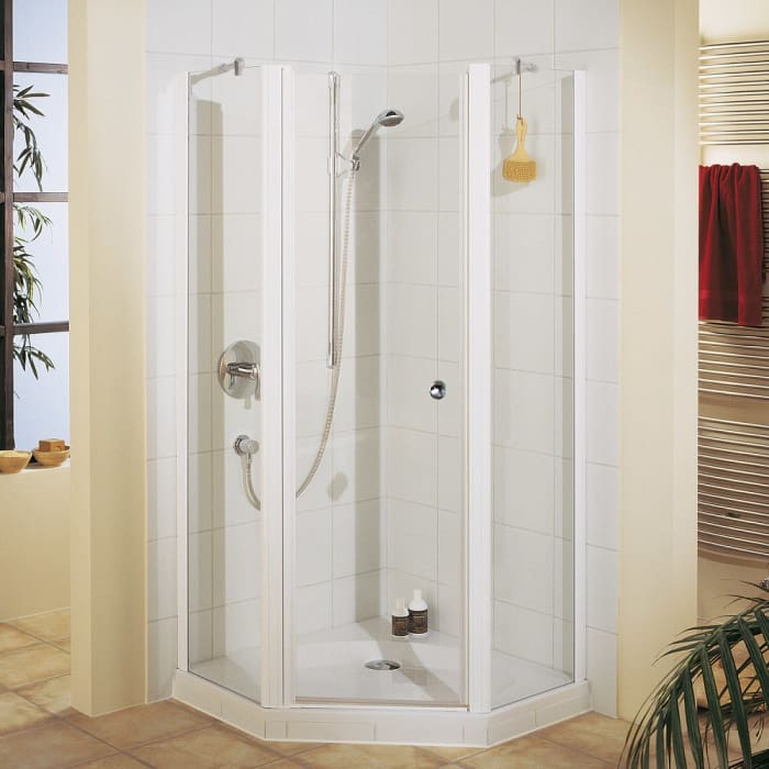 Breuer ELANA 6 Fünfeckdusche mit Drehtür Sondermaß, Anschlag links mit CER+ Beschichtung