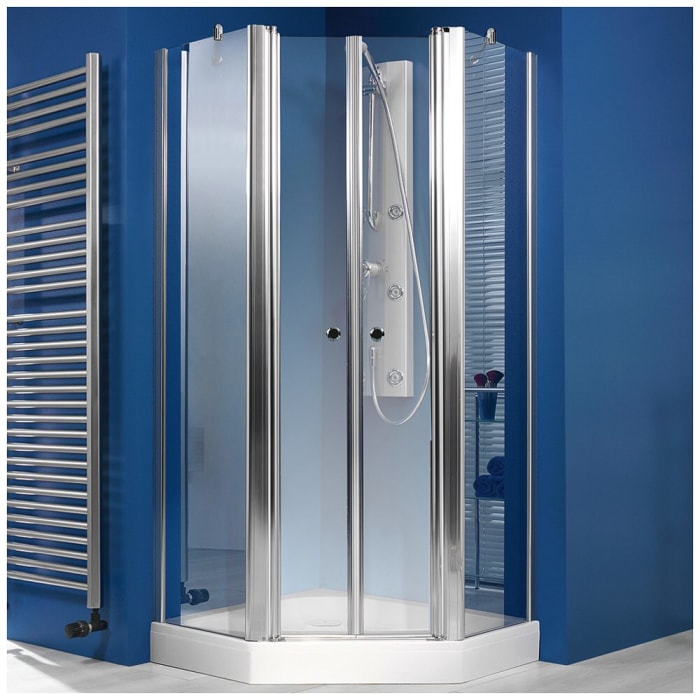 Breuer ELANA 6 Fünfeckdusche mit Pendeltür, Sondermaß mit CER+ Beschichtung