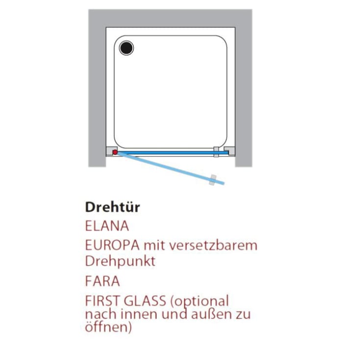 Breuer ELANA 6 Drehtür DT für Nische 90 x 200 cm, Anschlag links mit CER+ Beschichtung