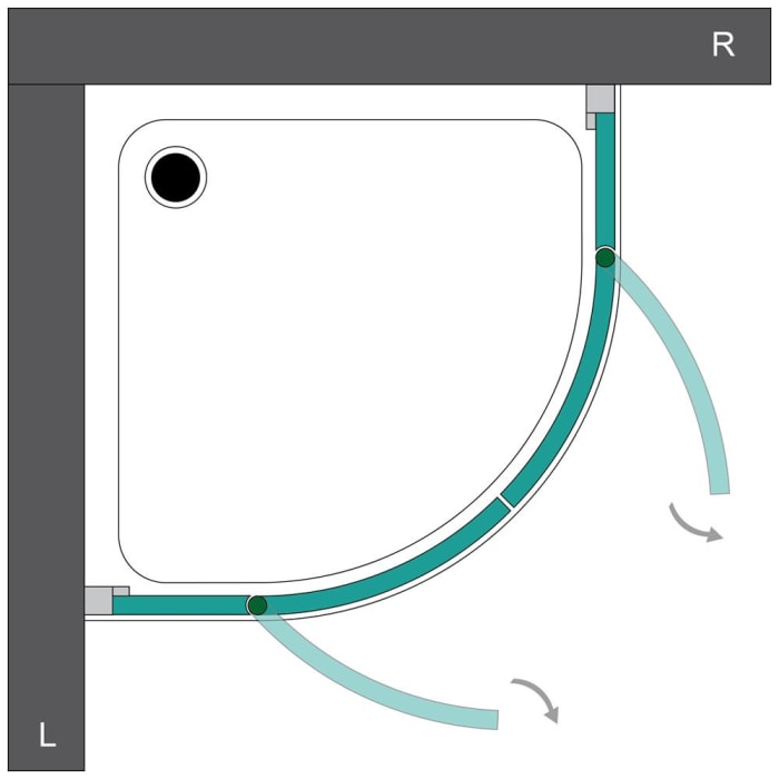Breuer Espira Runddusche 4-teilig RD4 90 x 90 x 195 cm, Radius 50 cm mit CER+ Beschichtung
