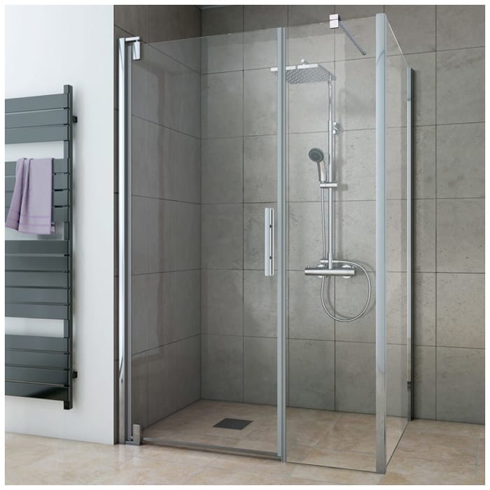 Breuer Europa Design Drehtür mit Festteil für Seitenwand 140 cm, Anschlag rechts mit CER+ Beschichtung