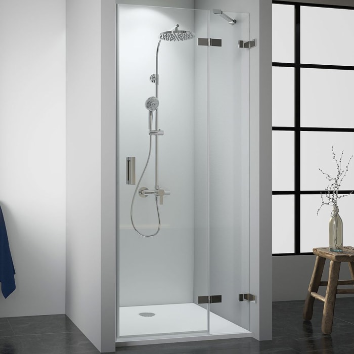 Breuer Panorama Drehtür mit Festteil für Nische rahmenlos mit Wandwinkel innen Sondermaß, Anschlag rechts