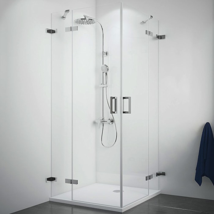 Breuer Panorama Eckeinstieg Drehtür 4-teilig rahmenlos mit Wandwinkel außen Sondermaß mit CER+ Beschichtung